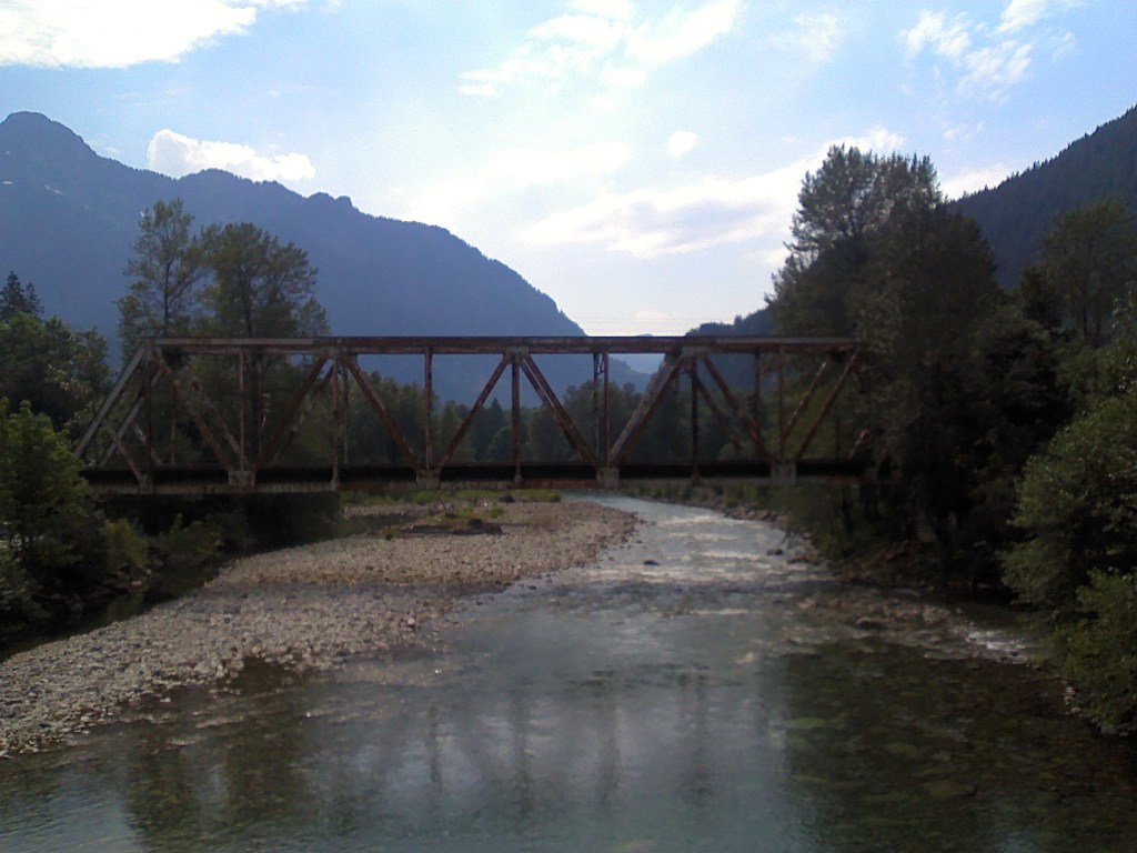 The railroad trestle over the Skykomish river at Index, Wa